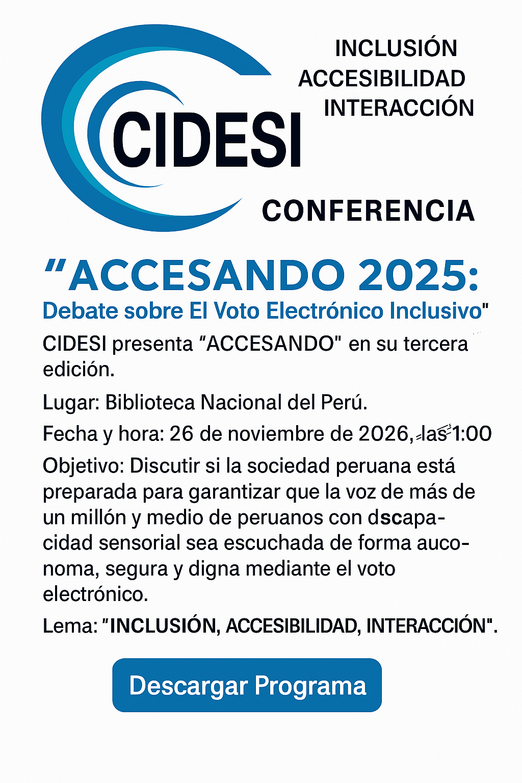 Banner de Accesando 2025 con información detallada del evento.